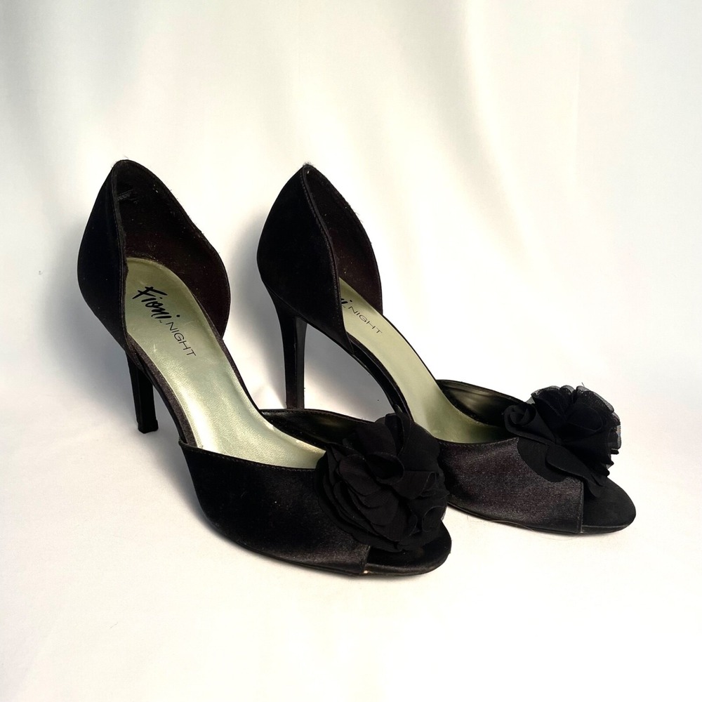 FIONI NIGHT BLACK OPEN TOE 4" HEELS 9 Dancing Evening Cocktail Formal Dress Up